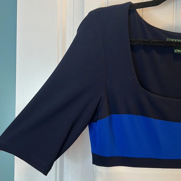 Lauren Ralph Lauren Black Dress w/Navy &‎ Bright Blue w/White Stripes. Size 8. - Picture 6 of 10